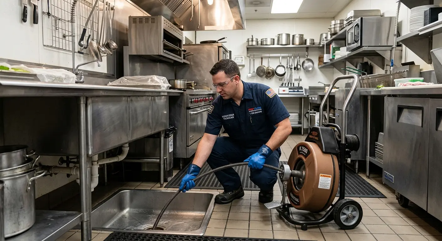 Commercial drain cleaning service in a restaurant kitchen in Bemidji