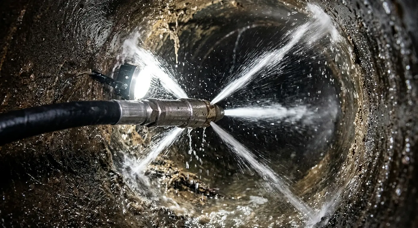 High-pressure hydro jetting nozzle cleaning sewer pipe for Storm Drain Cleaning in Bemidji